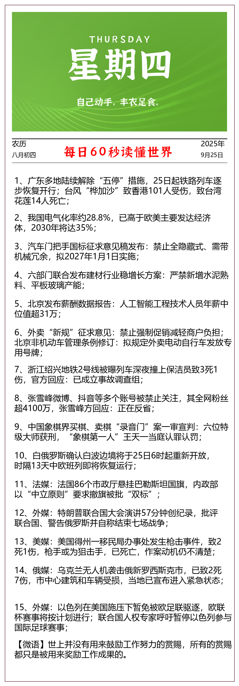 【2025.9.25】60秒读懂世界
