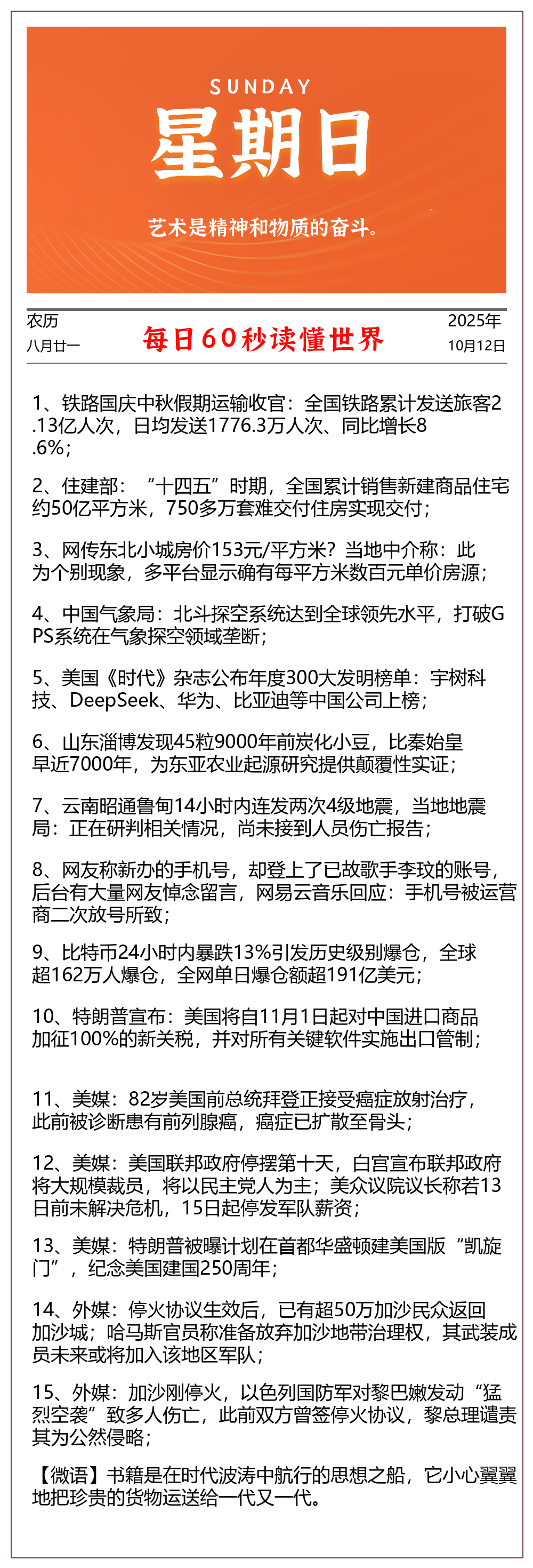 【2025.10.12】60秒读懂世界